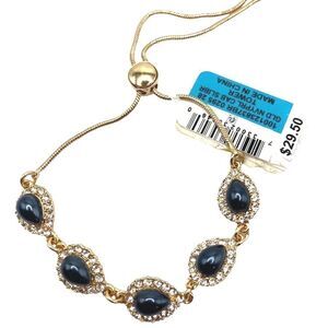 Charter Club Pear-Shaped Halo Black Women Bracelet Gold Pavé Slider Adjustable